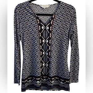 Magnolia Grace V-neck Tunic Top Long Sleeve Stretch Knit Blouse Size S Like New